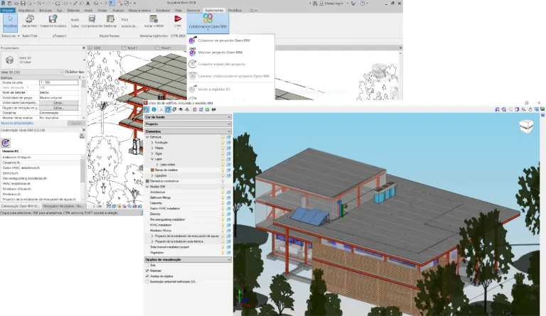 Plugin Open BIM Revit integrat in Autodesk Revit pentru export IFC si colaborare BIM.